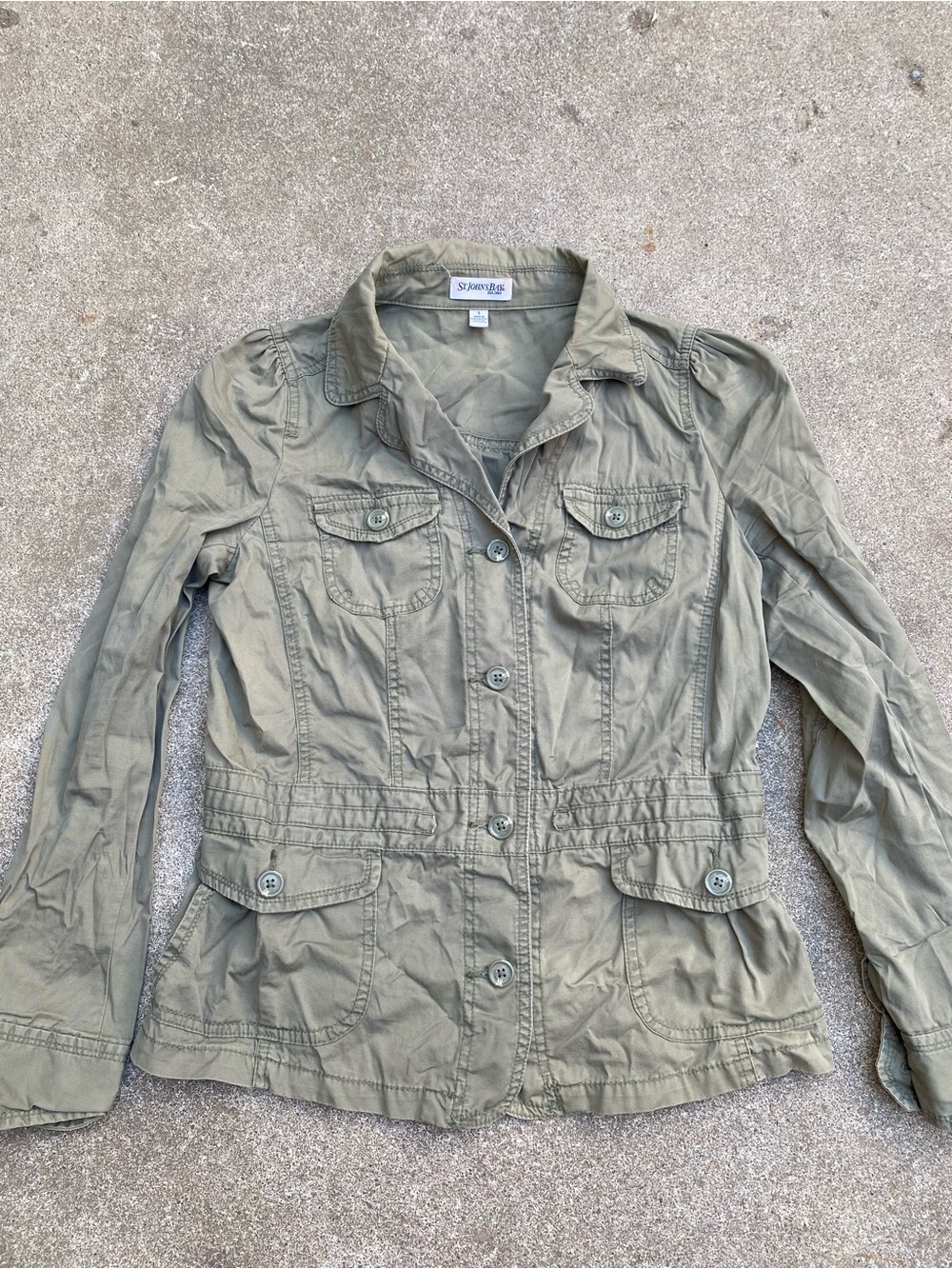 St. John's Bay Women's Olive Green Utility Jacket Military Field Coat Pockets S